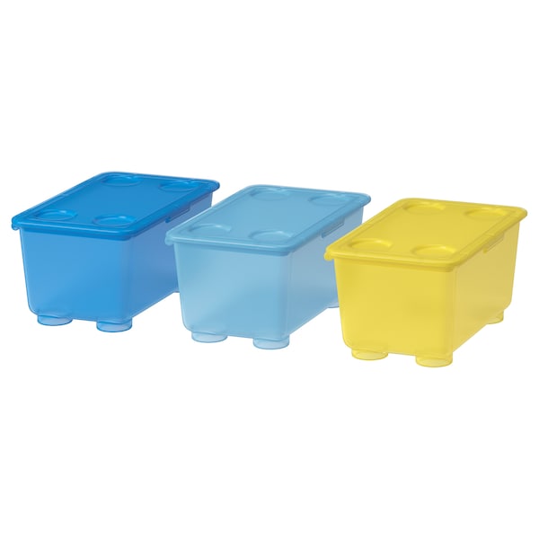 Box with lid, yellow/blue, 17x10 cm (6 ¾x4 ")