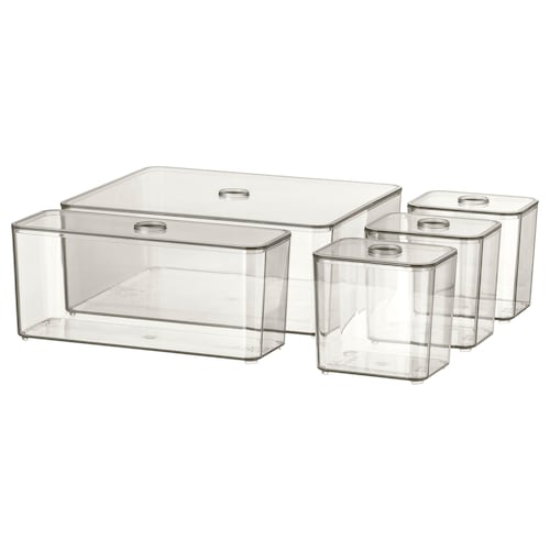 Box with lid, set of 5, smoked, 24x20x10 cm (9 ½x7 ¾x4 ")