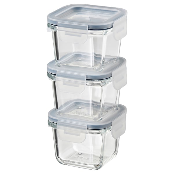 Food container with lid, square/glass, 180 ml (6.1 oz)