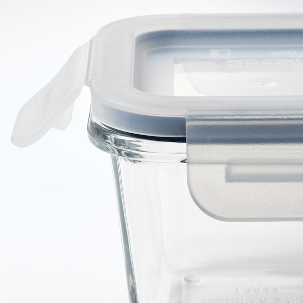 Food container with lid, square/glass, 180 ml (6.1 oz)