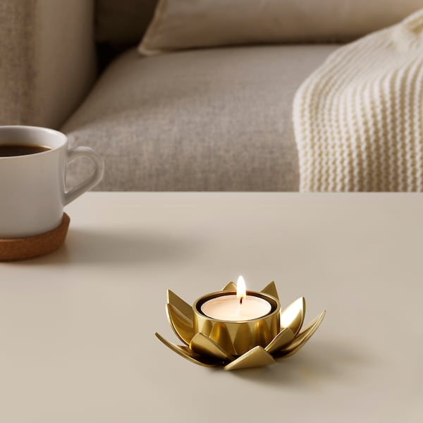 Tealight holder, gold-colour/Lotus, 3 cm (1 ¼ ")