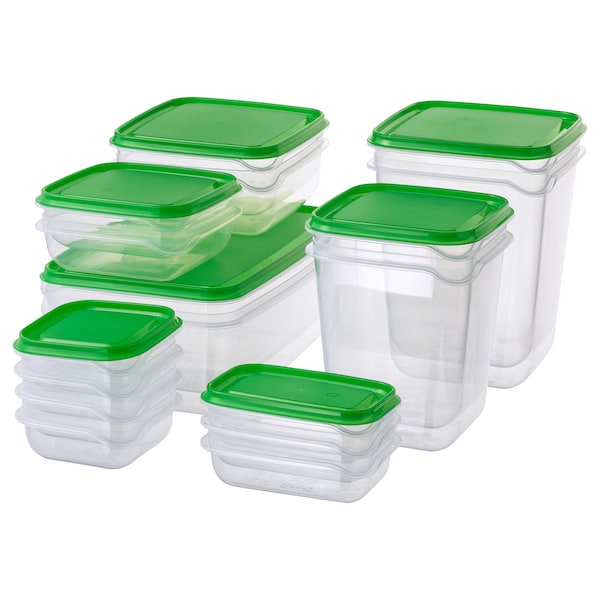 Food container, set of 17, transparent/green