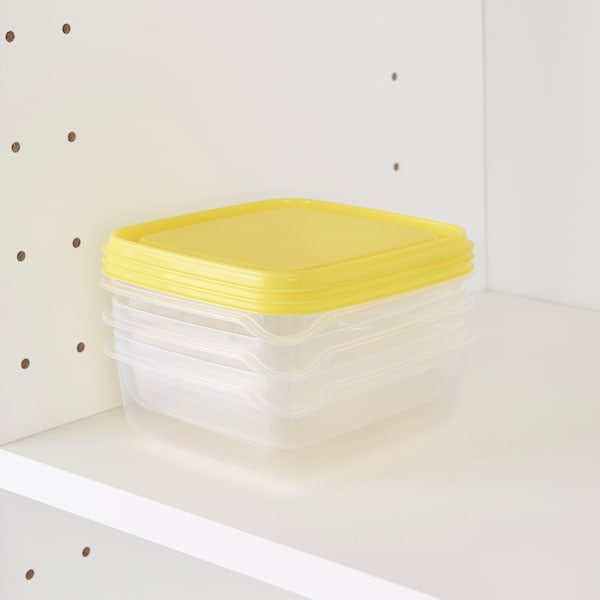 Food container, transparent/yellow, 0.6 l (20 oz)