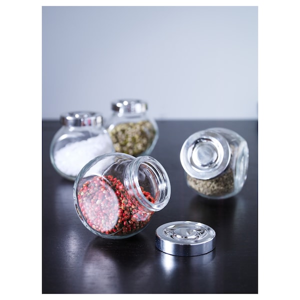 Spice jar, glass/aluminium-colour, 15 cl (5 oz)