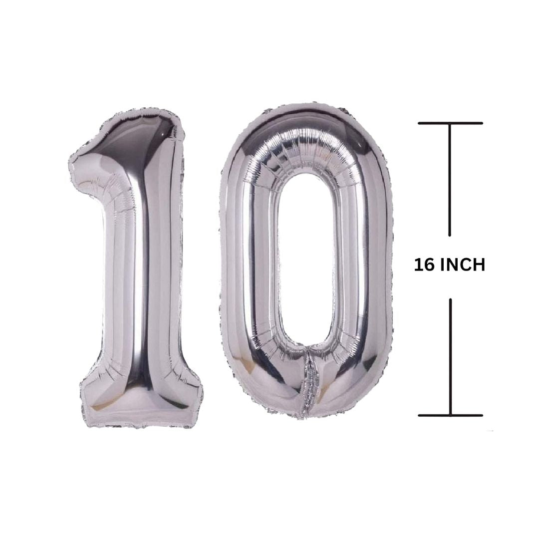 16 Inches SILVER Number Balloon Air or Helium Compactable Balloon for Party Decoration, Birthday, Anniversary