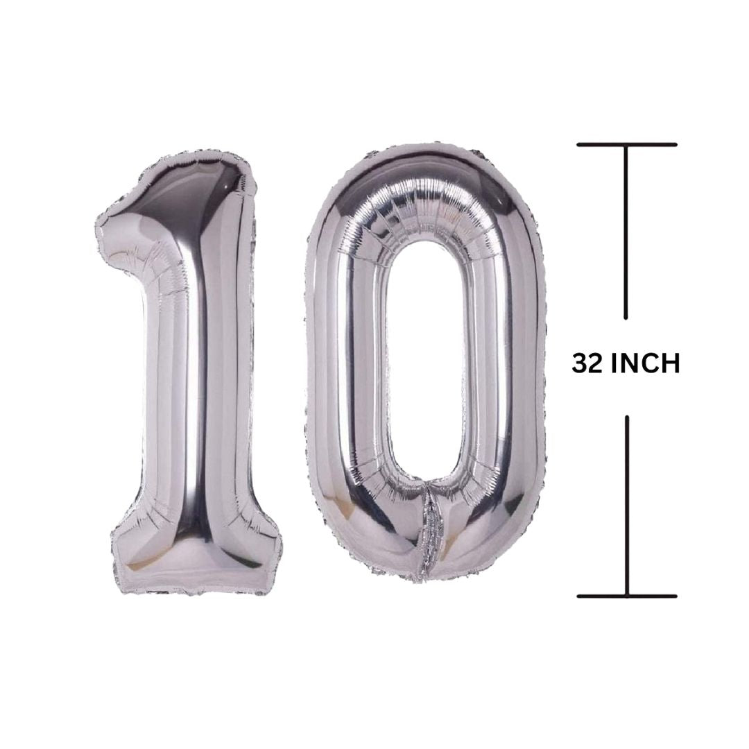 32 Inches SILVER Number Balloon Air or Helium Compactable Balloon for Party Decoration, Birthday, Anniversary