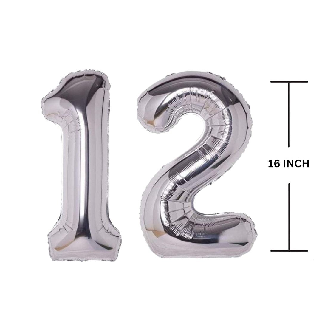 16 Inches SILVER Number Balloon Air or Helium Compactable Balloon for Party Decoration, Birthday, Anniversary