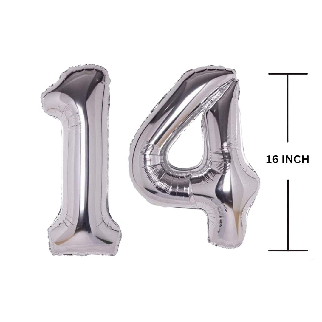 16 Inches SILVER Number Balloon Air or Helium Compactable Balloon for Party Decoration, Birthday, Anniversary