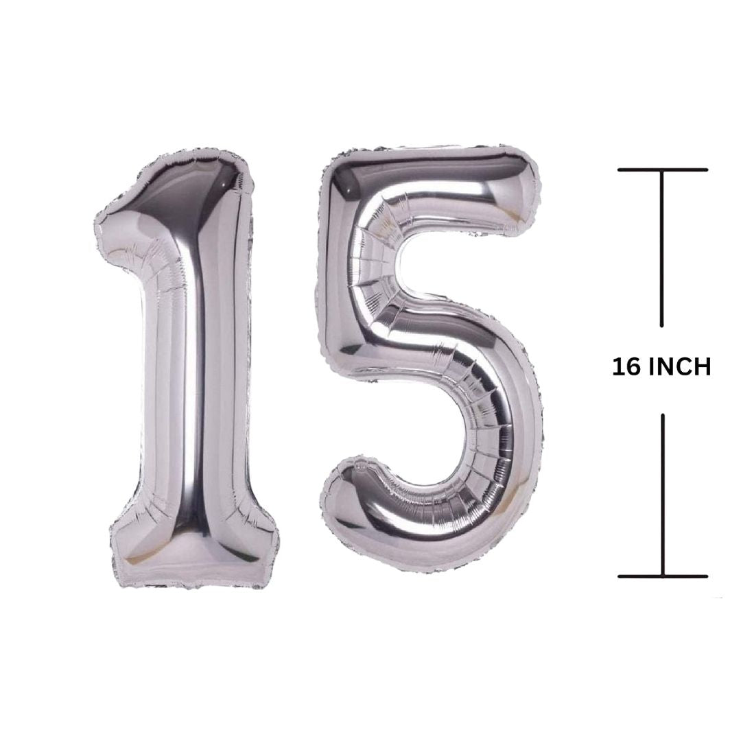 16 Inches SILVER Number Balloon Air or Helium Compactable Balloon for Party Decoration, Birthday, Anniversary