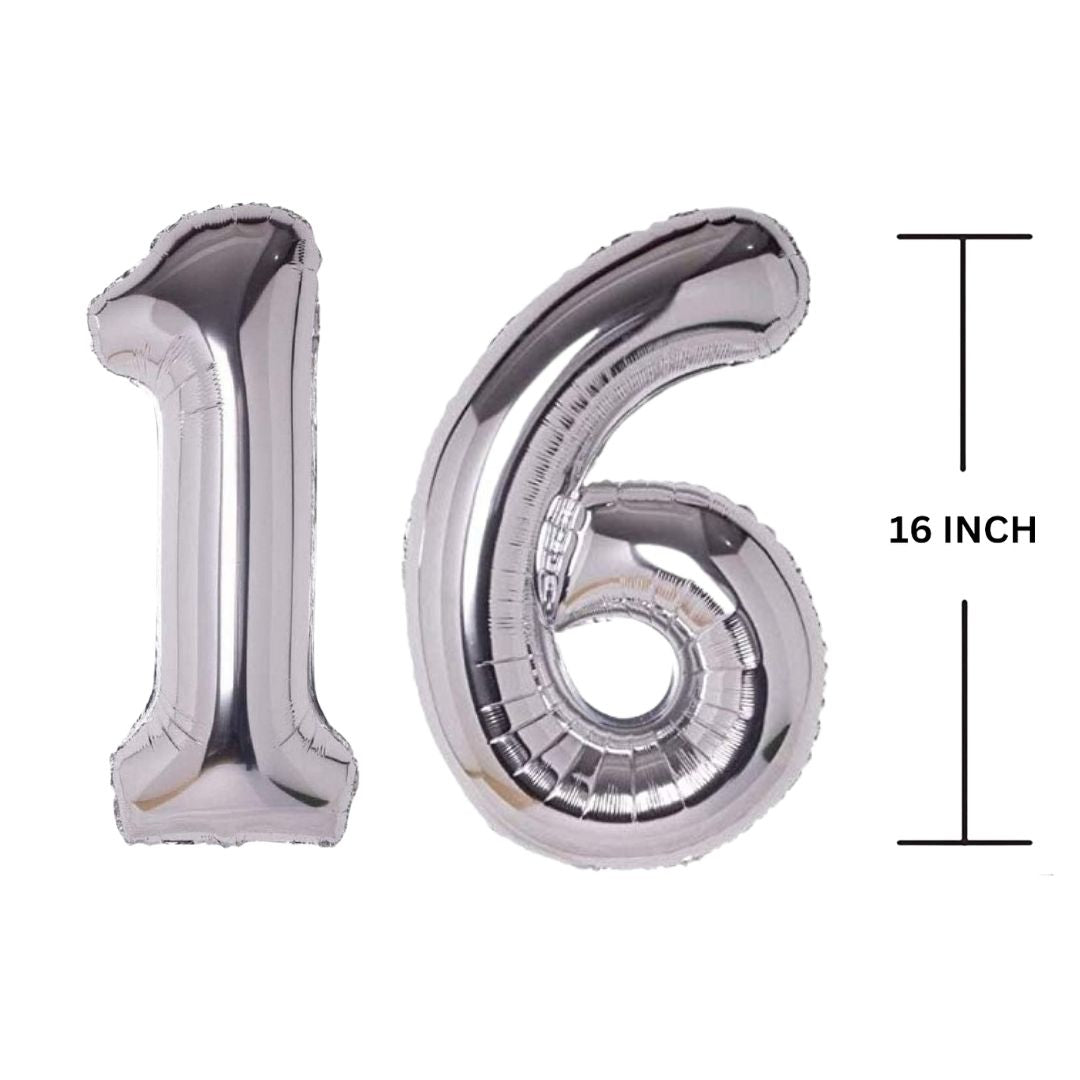 16 Inches SILVER Number Balloon Air or Helium Compactable Balloon for Party Decoration, Birthday, Anniversary