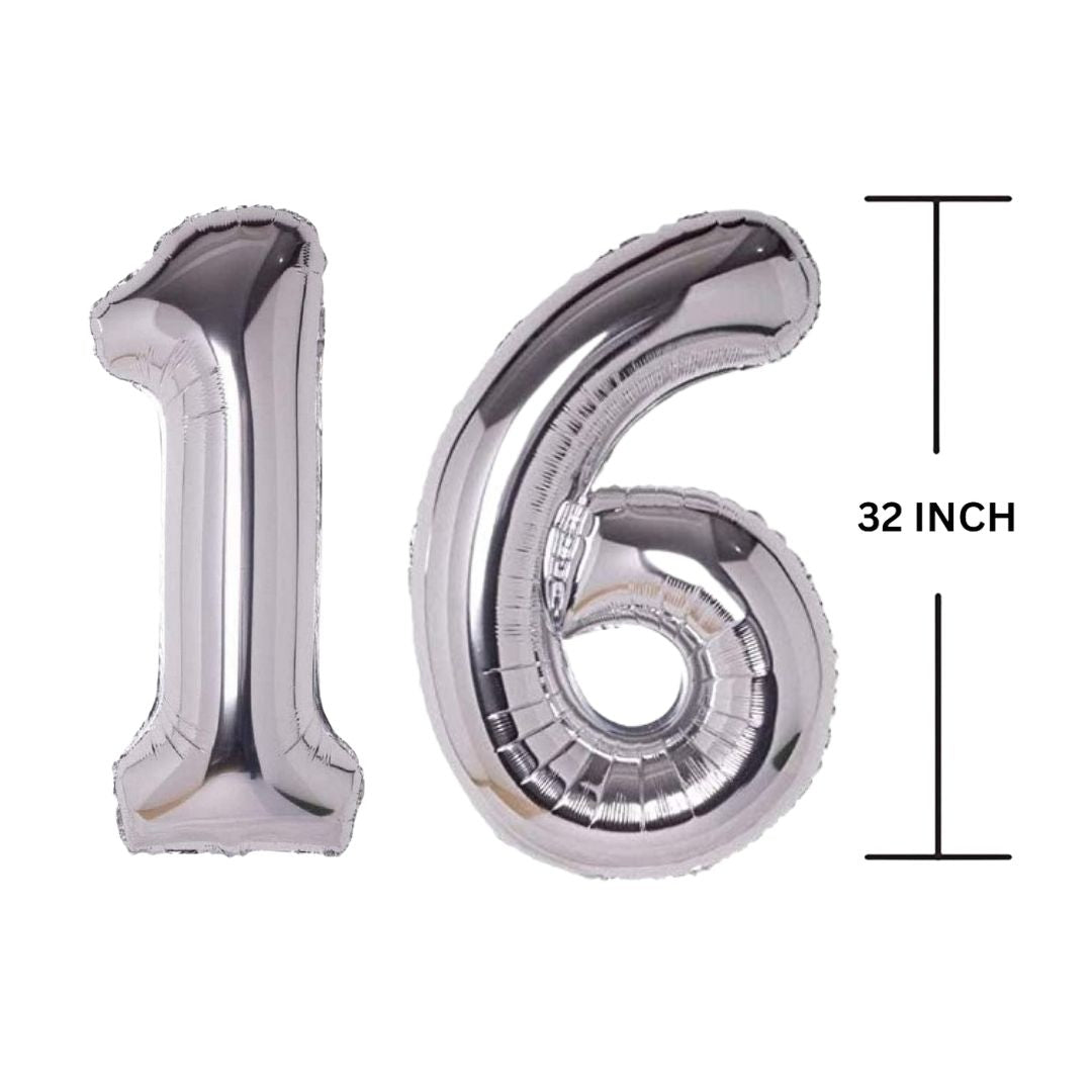 32 Inches SILVER Number Balloon Air or Helium Compactable Balloon for Party Decoration, Birthday, Anniversary