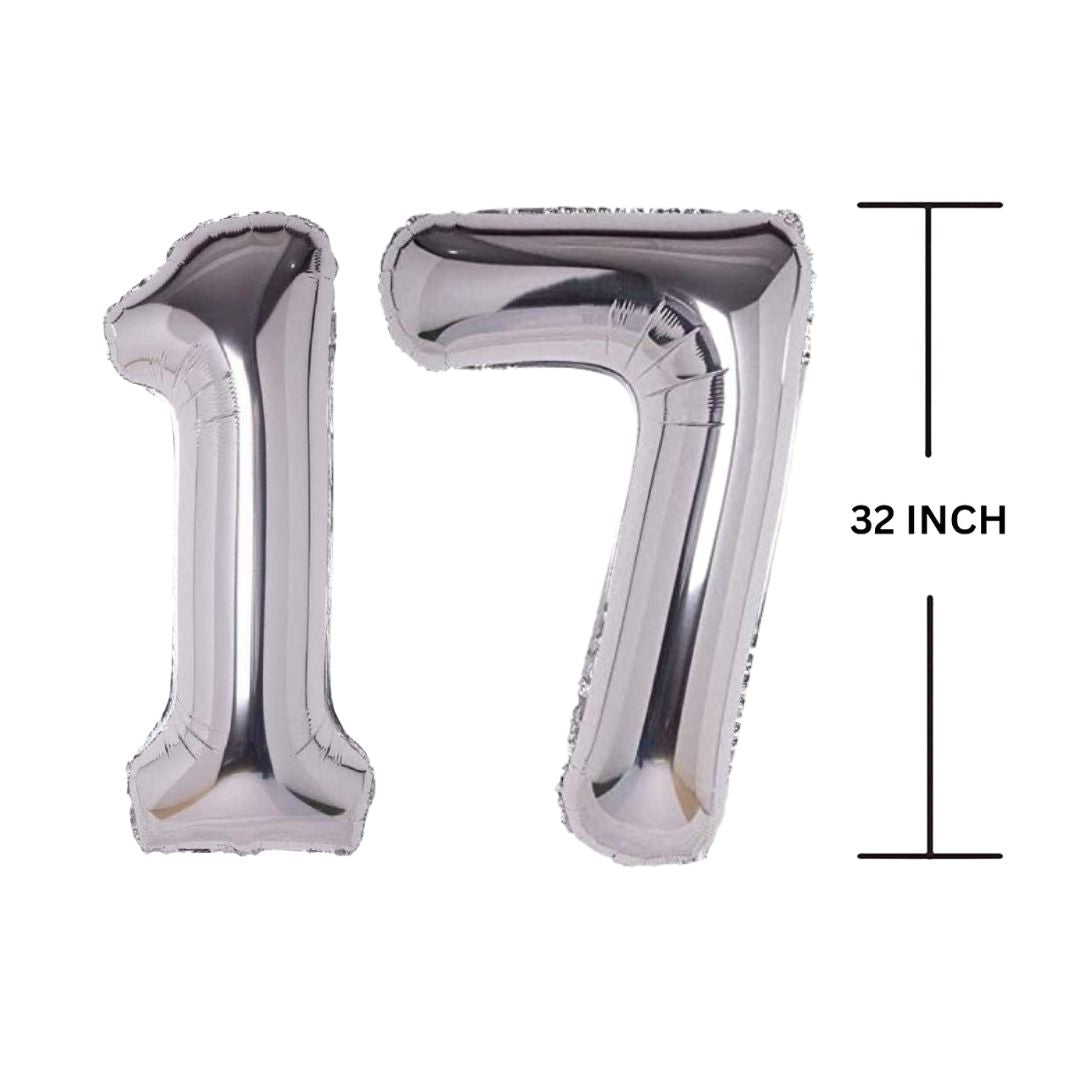 32 Inches SILVER Number Balloon Air or Helium Compactable Balloon for Party Decoration, Birthday, Anniversary