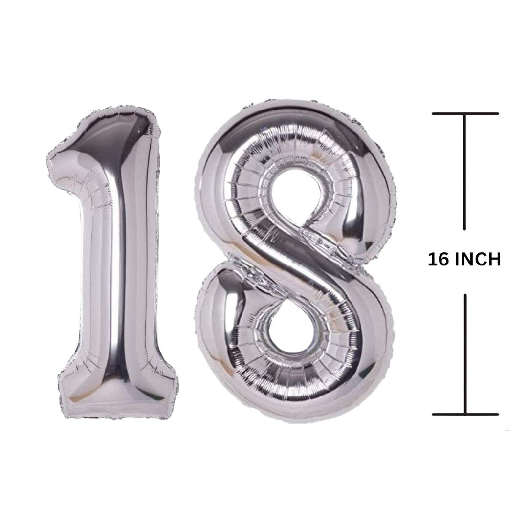 16 Inches SILVER Number Balloon Air or Helium Compactable Balloon for Party Decoration, Birthday, Anniversary