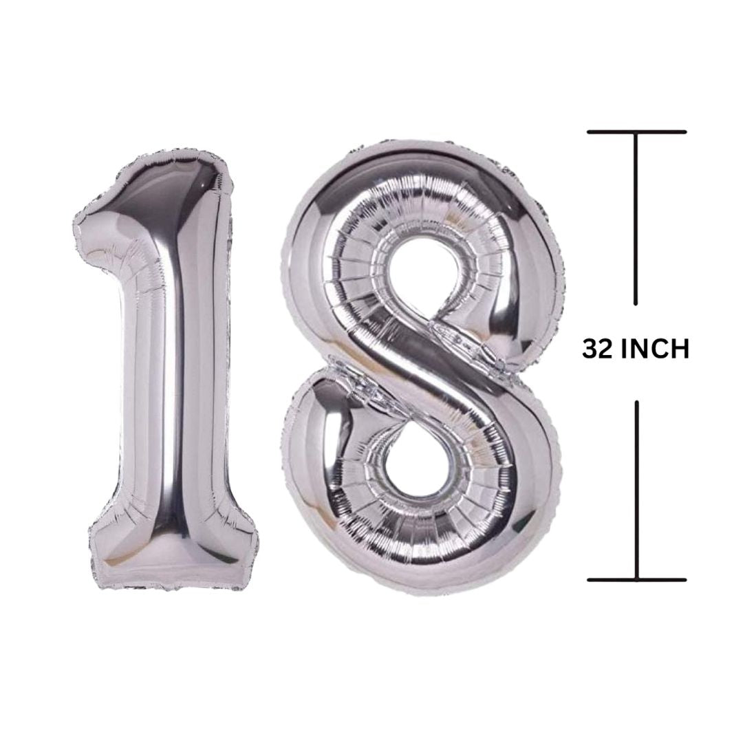 32 Inches SILVER Number Balloon Air or Helium Compactable Balloon for Party Decoration, Birthday, Anniversary