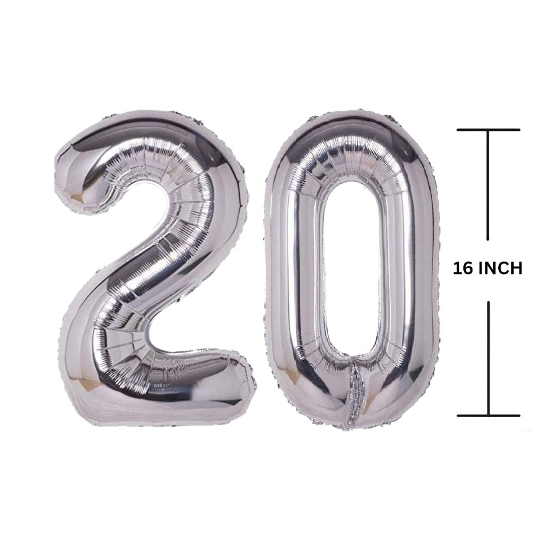 16 Inches SILVER Number Balloon Air or Helium Compactable Balloon for Party Decoration, Birthday, Anniversary