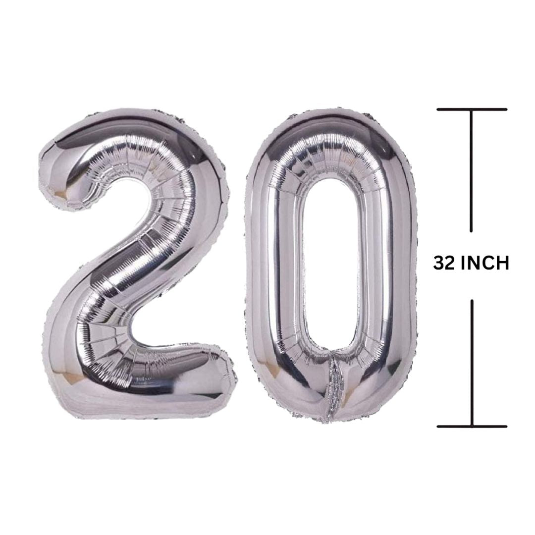 32 Inches SILVER Number Balloon Air or Helium Compactable Balloon for Party Decoration, Birthday, Anniversary