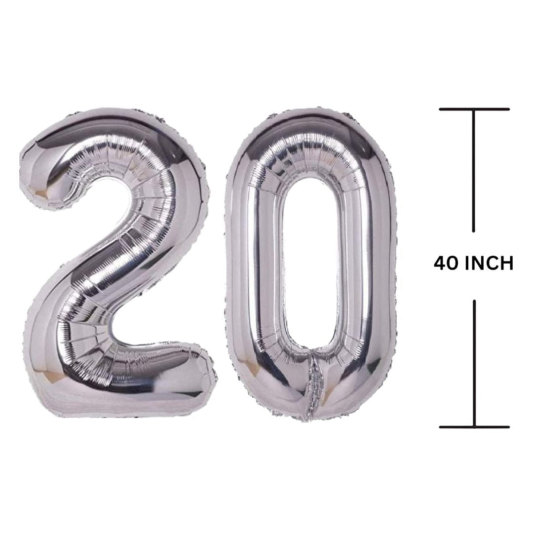 40 Inches SILVER Number Balloon Air or Helium Compactable Balloon for Party Decoration, Birthday, Anniversary