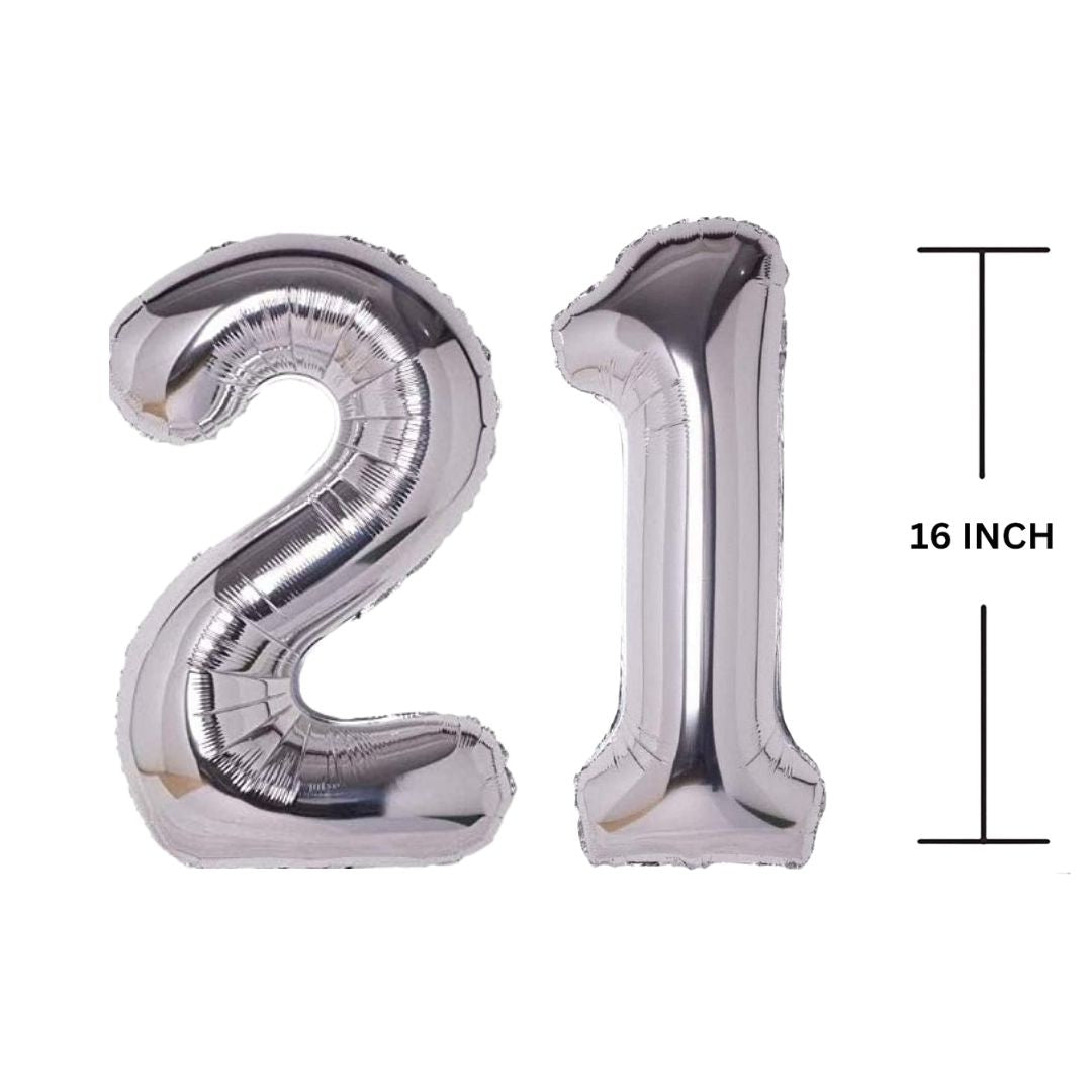 16 Inches SILVER Number Balloon Air or Helium Compactable Balloon for Party Decoration, Birthday, Anniversary