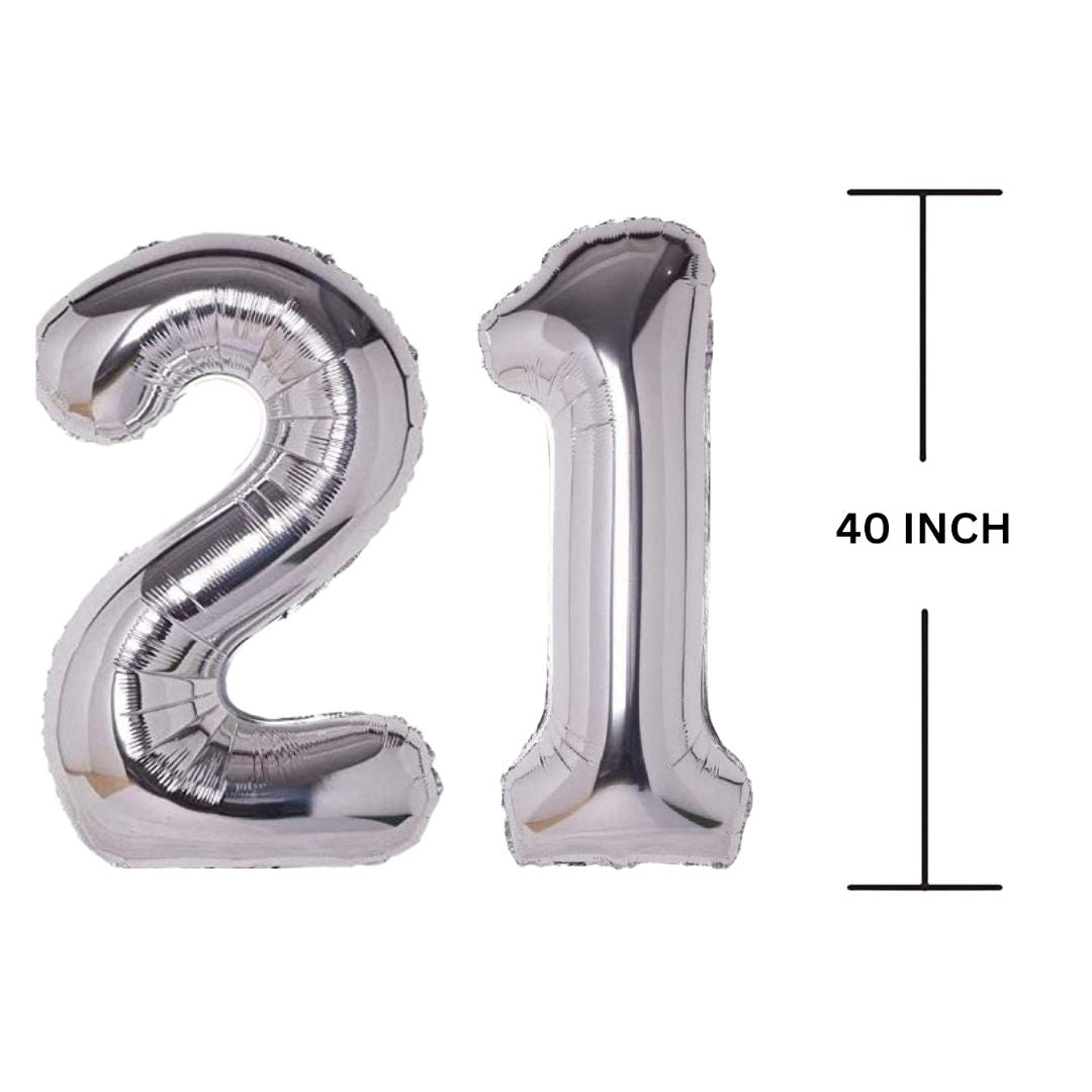 40 Inches SILVER Number Balloon Air or Helium Compactable Balloon for Party Decoration, Birthday, Anniversary