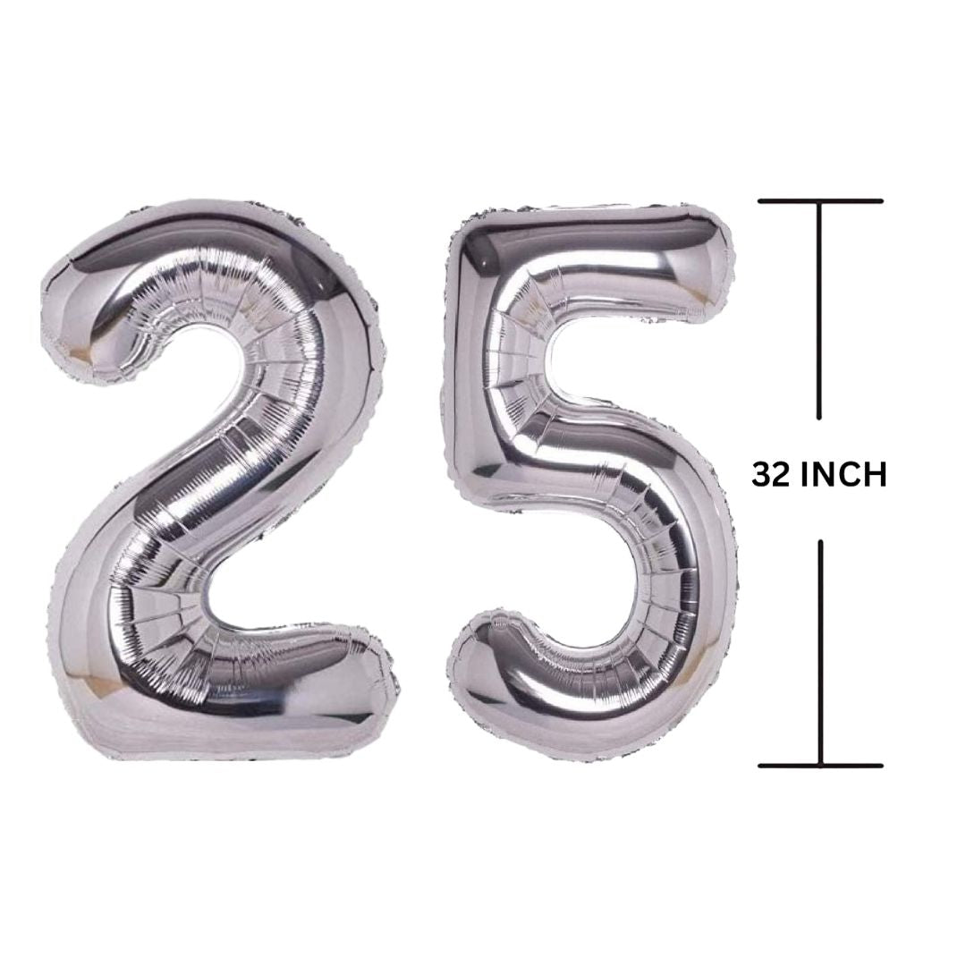 32 Inches SILVER Number Balloon Air or Helium Compactable Balloon for Party Decoration, Birthday, Anniversary