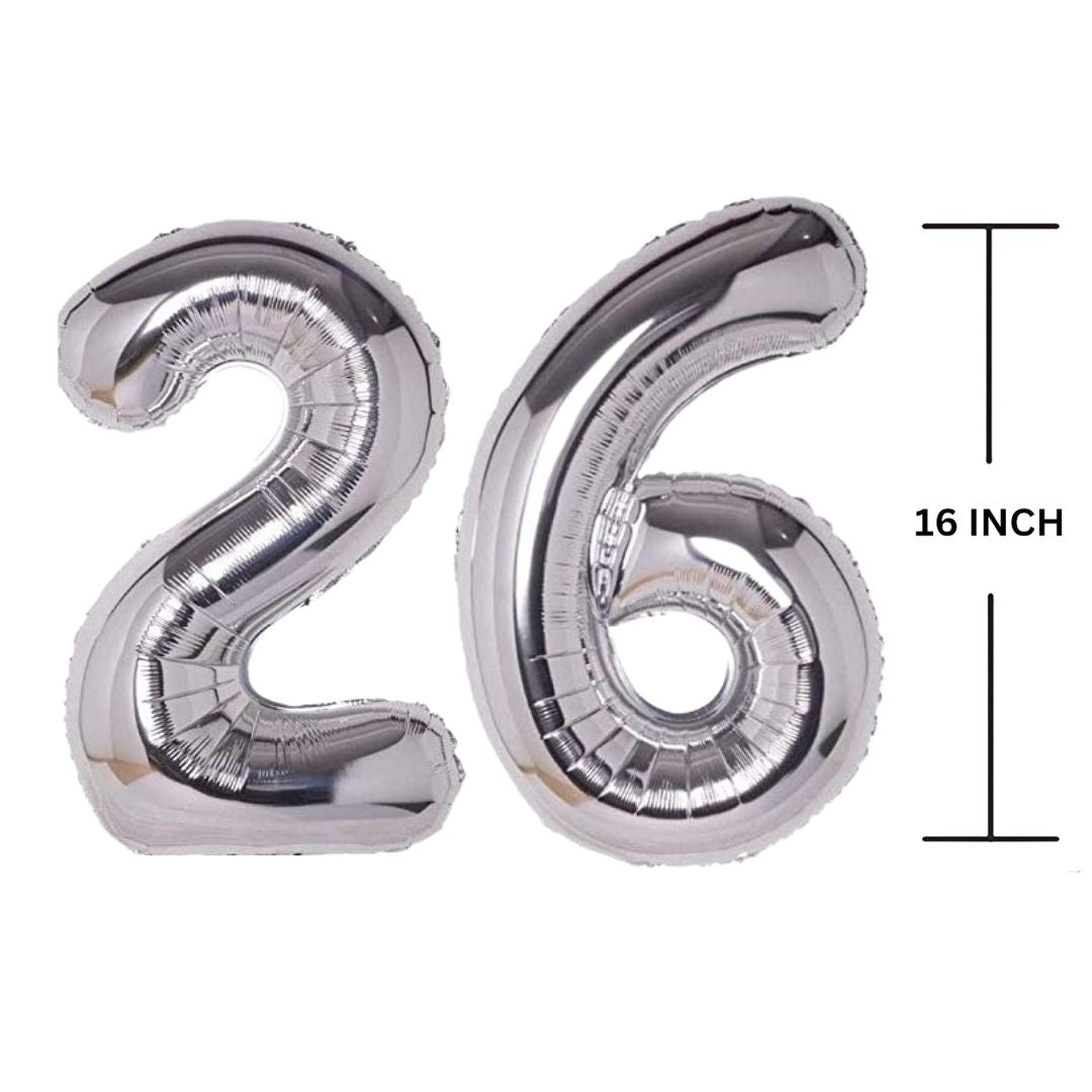 16 Inches SILVER Number Balloon Air or Helium Compactable Balloon for Party Decoration, Birthday, Anniversary