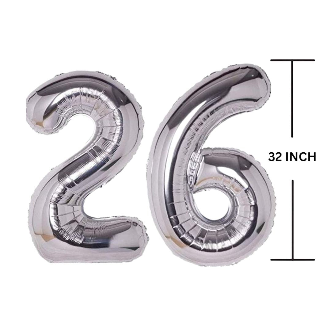 32 Inches SILVER Number Balloon Air or Helium Compactable Balloon for Party Decoration, Birthday, Anniversary