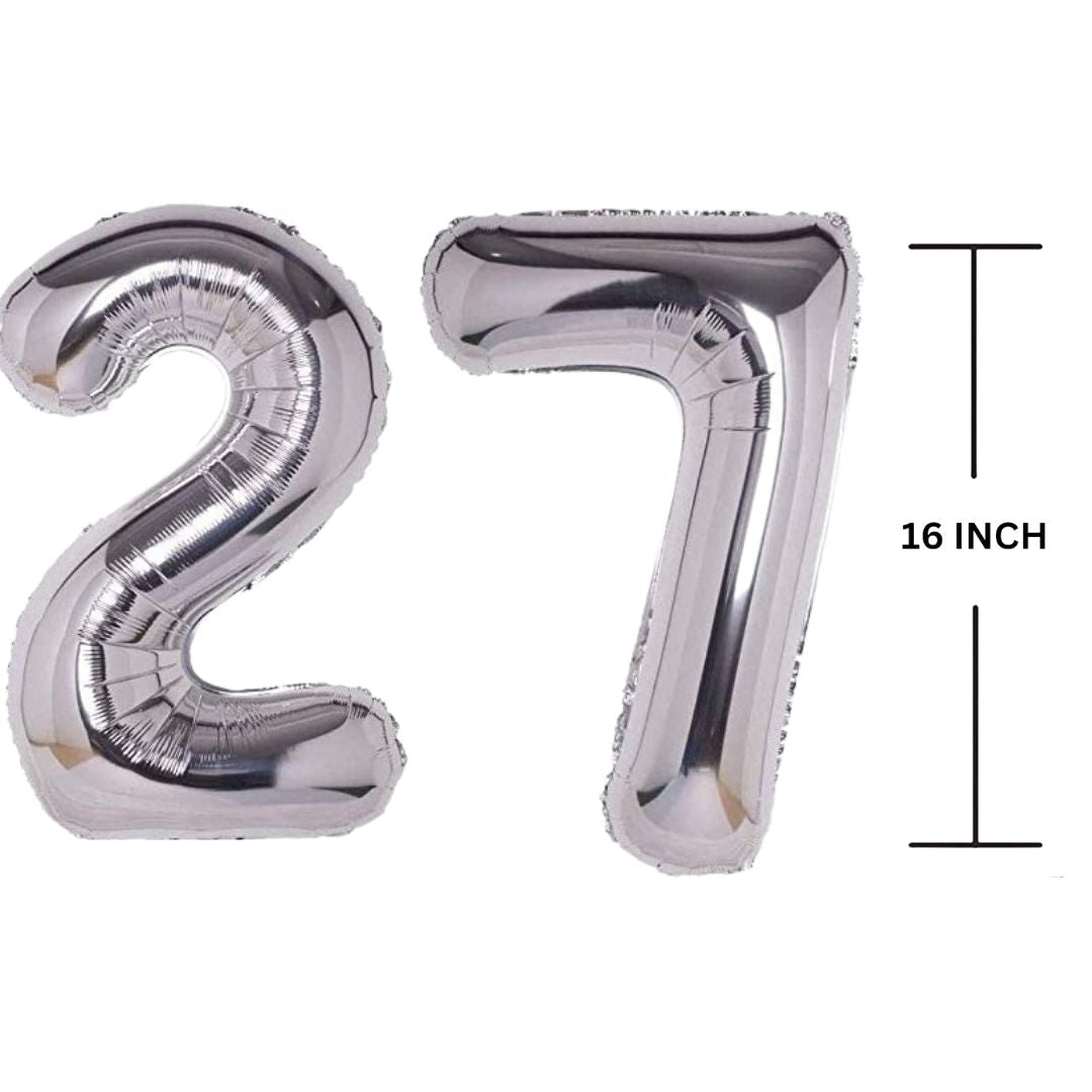 16 Inches SILVER Number Balloon Air or Helium Compactable Balloon for Party Decoration, Birthday, Anniversary