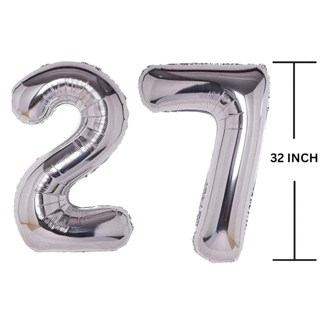 32 Inches SILVER Number Balloon Air or Helium Compactable Balloon for Party Decoration, Birthday, Anniversary