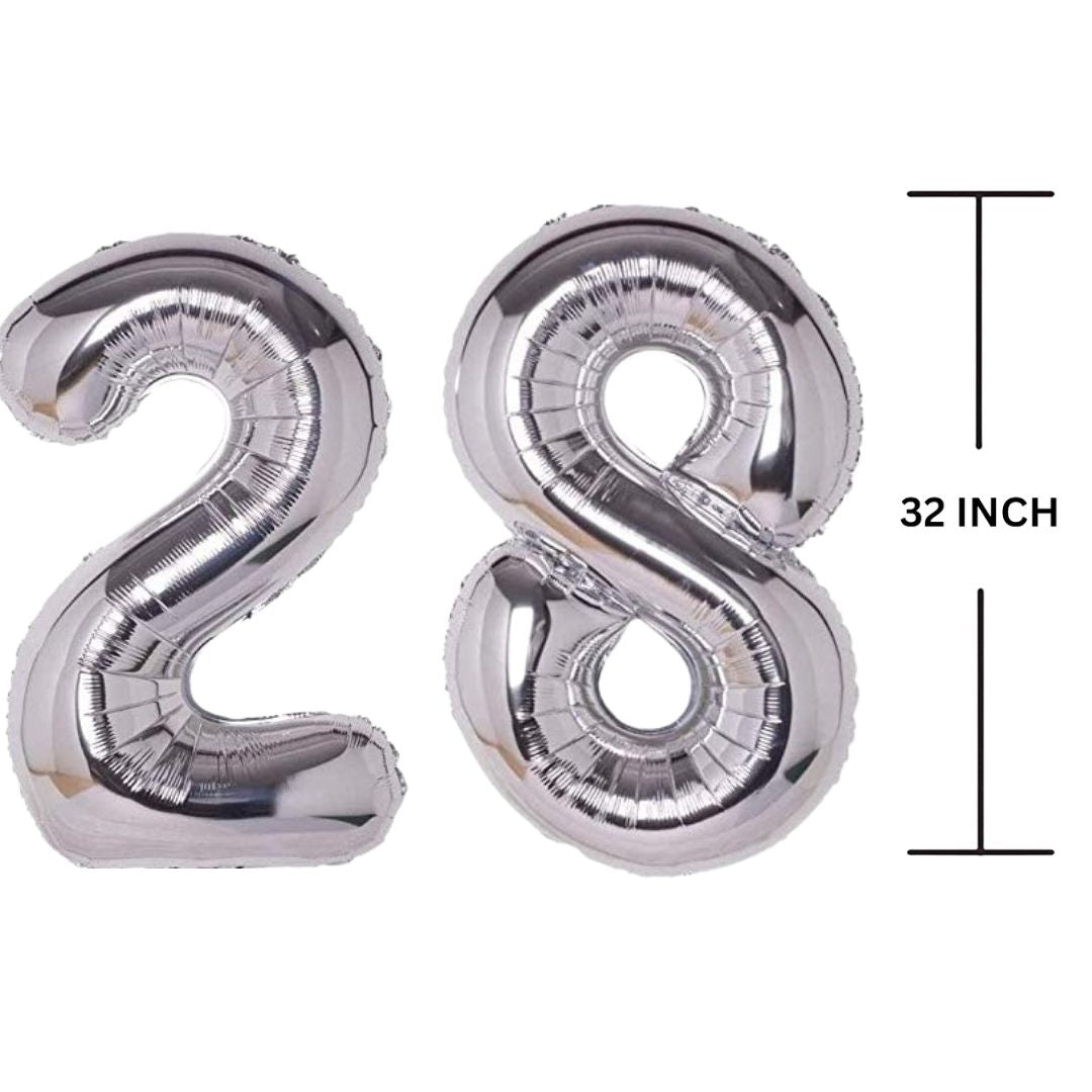 32 Inches SILVER Number Balloon Air or Helium Compactable Balloon for Party Decoration, Birthday, Anniversary