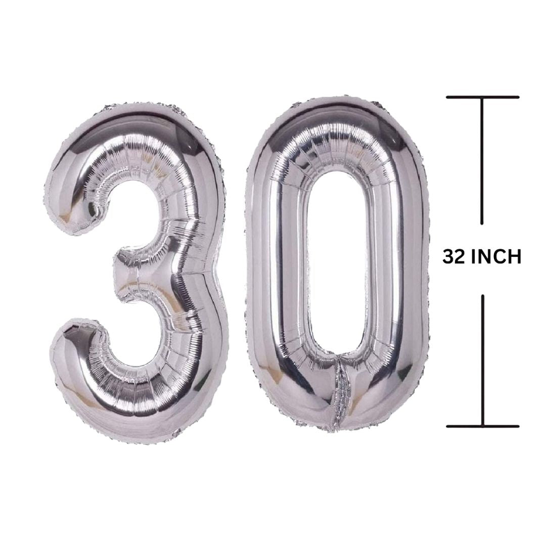 32 Inches SILVER Number Balloon Air or Helium Compactable Balloon for Party Decoration, Birthday, Anniversary