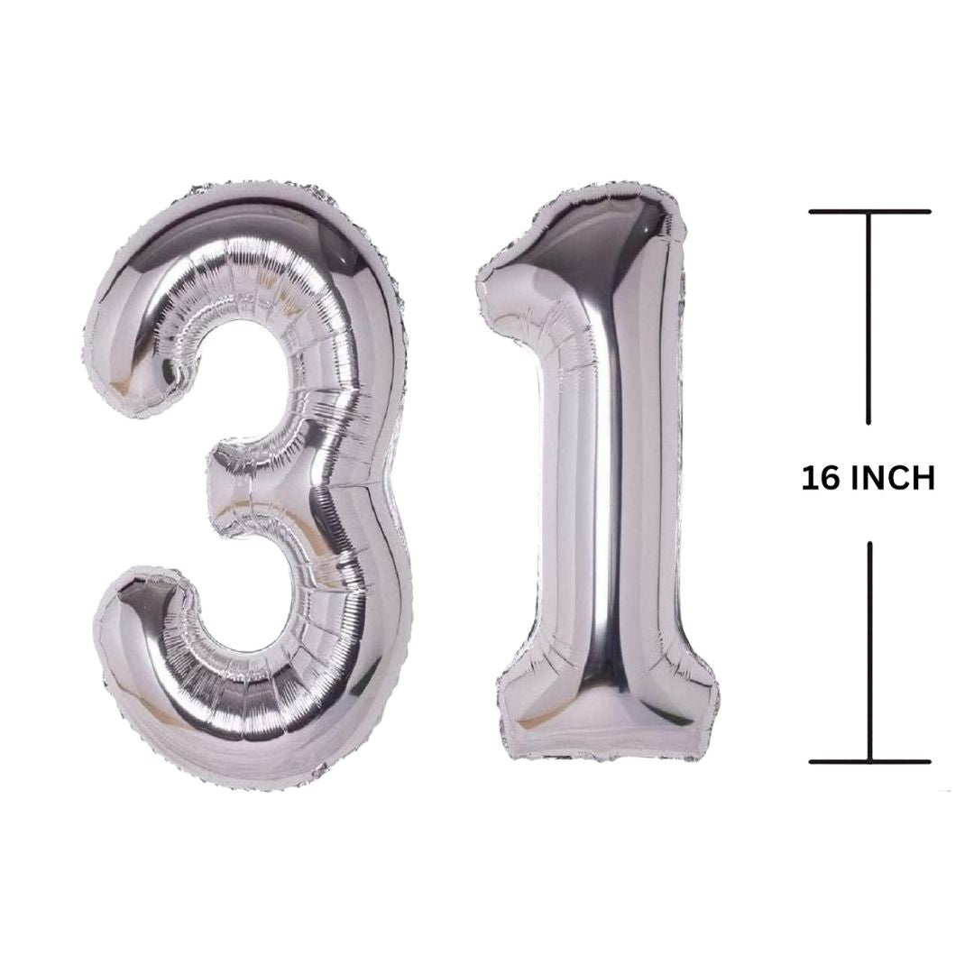 16 Inches SILVER Number Balloon Air or Helium Compactable Balloon for Party Decoration, Birthday, Anniversary