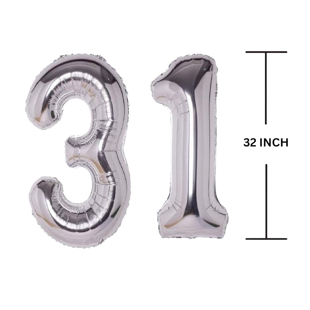 32 Inches SILVER Number Balloon Air or Helium Compactable Balloon for Party Decoration, Birthday, Anniversary