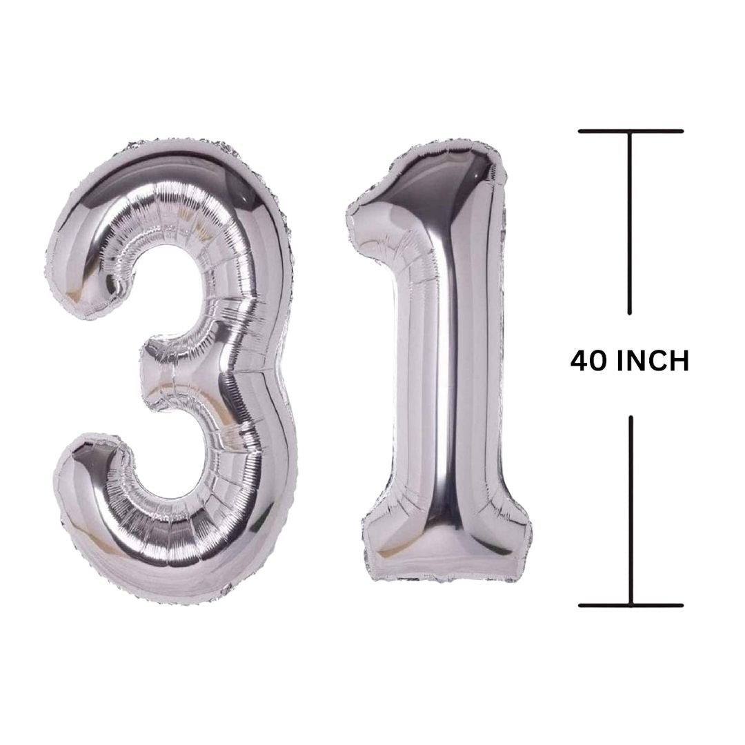 40 Inches SILVER Number Balloon Air or Helium Compactable Balloon for Party Decoration, Birthday, Anniversary