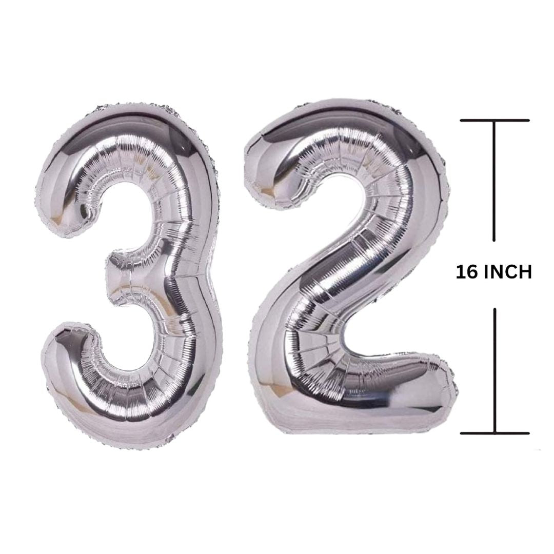 16 Inches SILVER Number Balloon Air or Helium Compactable Balloon for Party Decoration, Birthday, Anniversary