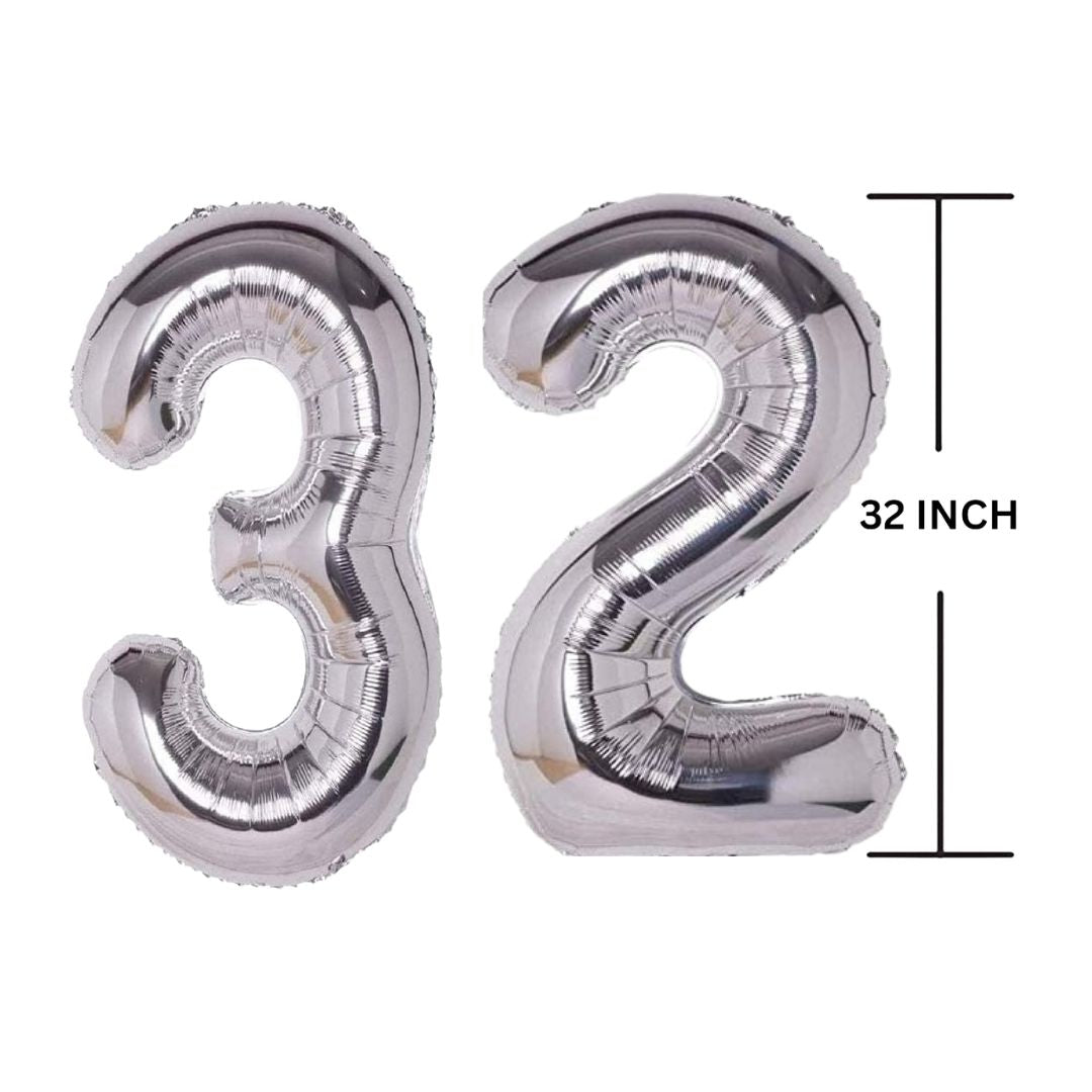 32 Inches SILVER Number Balloon Air or Helium Compactable Balloon for Party Decoration, Birthday, Anniversary