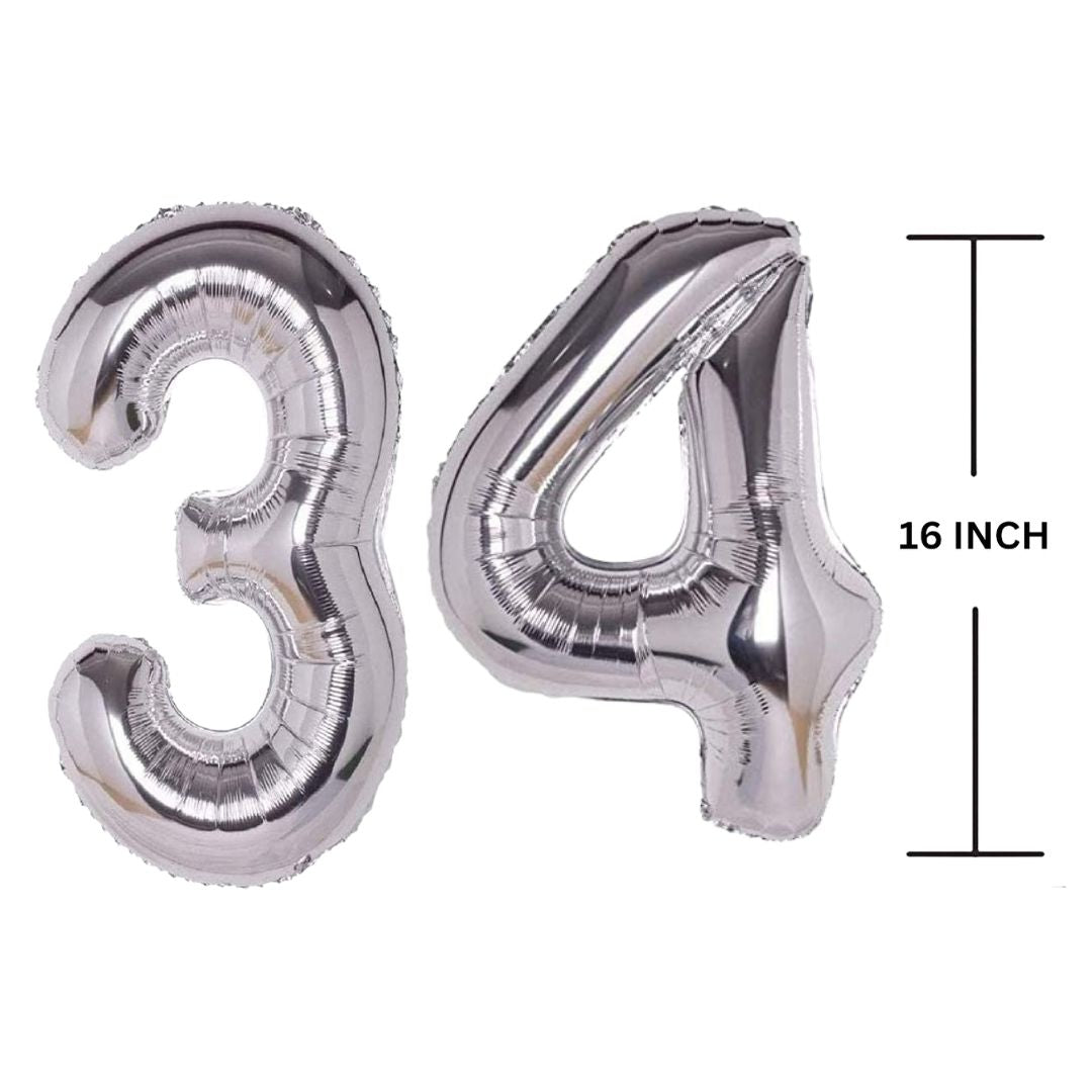 16 Inches SILVER Number Balloon Air or Helium Compactable Balloon for Party Decoration, Birthday, Anniversary