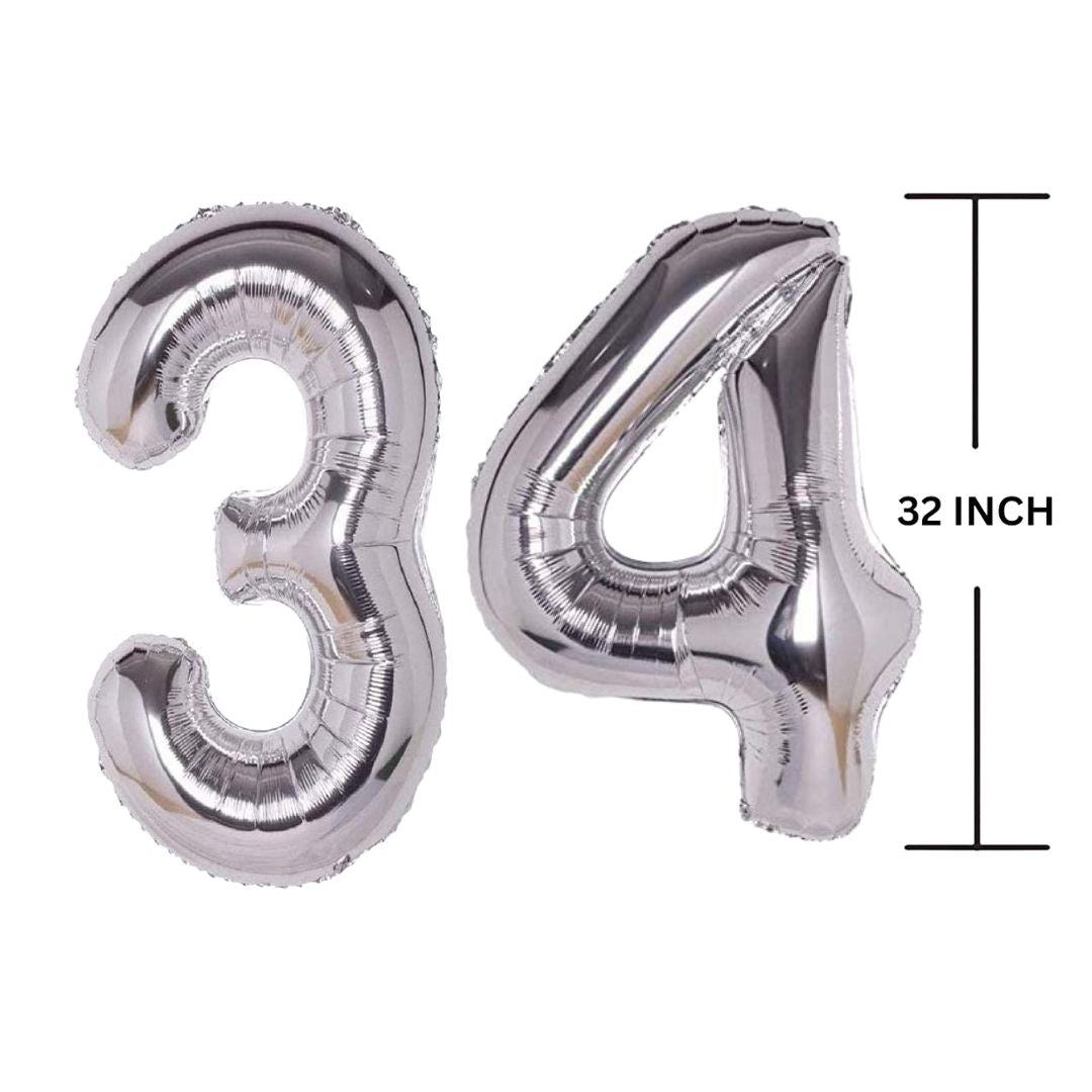 32 Inches SILVER Number Balloon Air or Helium Compactable Balloon for Party Decoration, Birthday, Anniversary