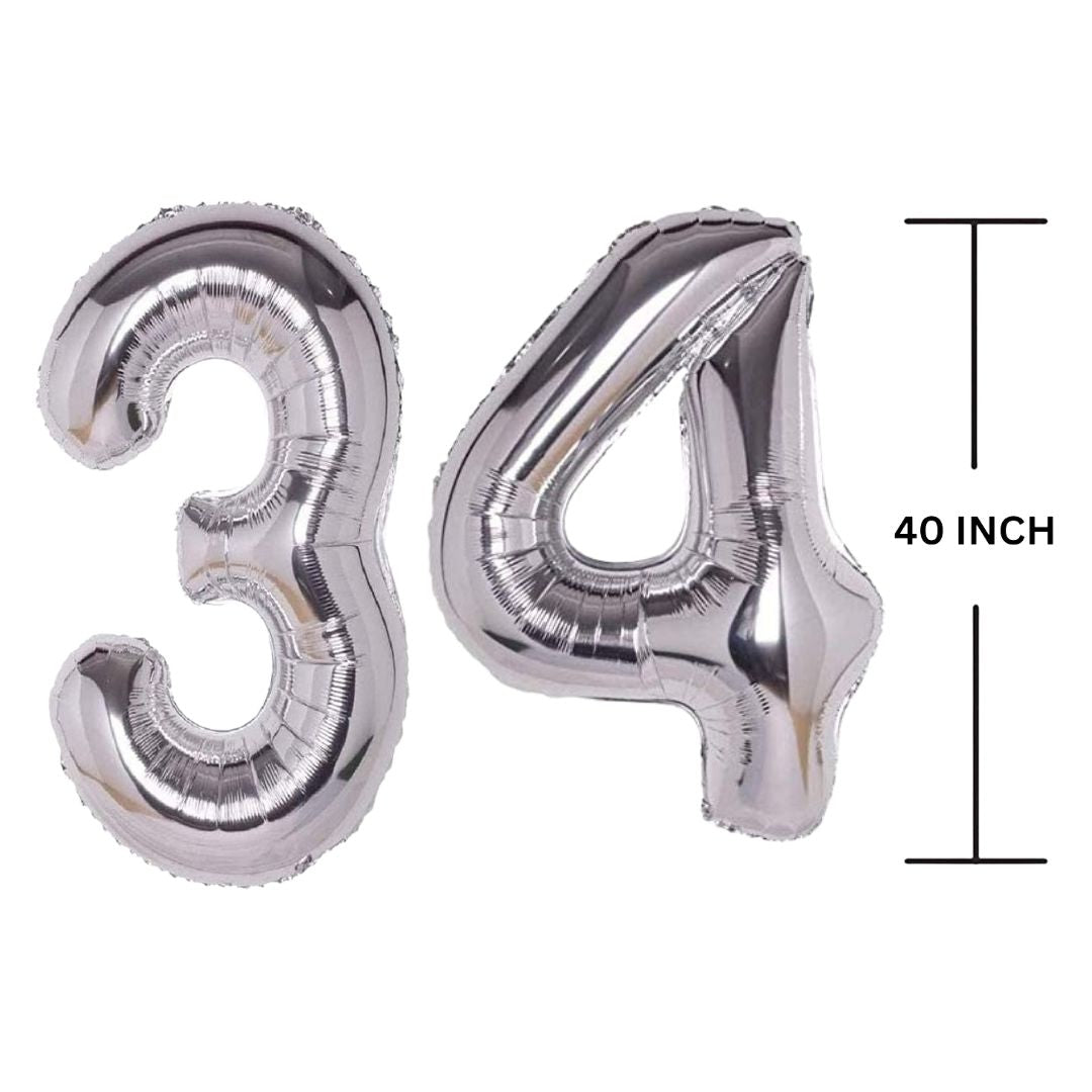 40 Inches SILVER Number Balloon Air or Helium Compactable Balloon for Party Decoration, Birthday, Anniversary