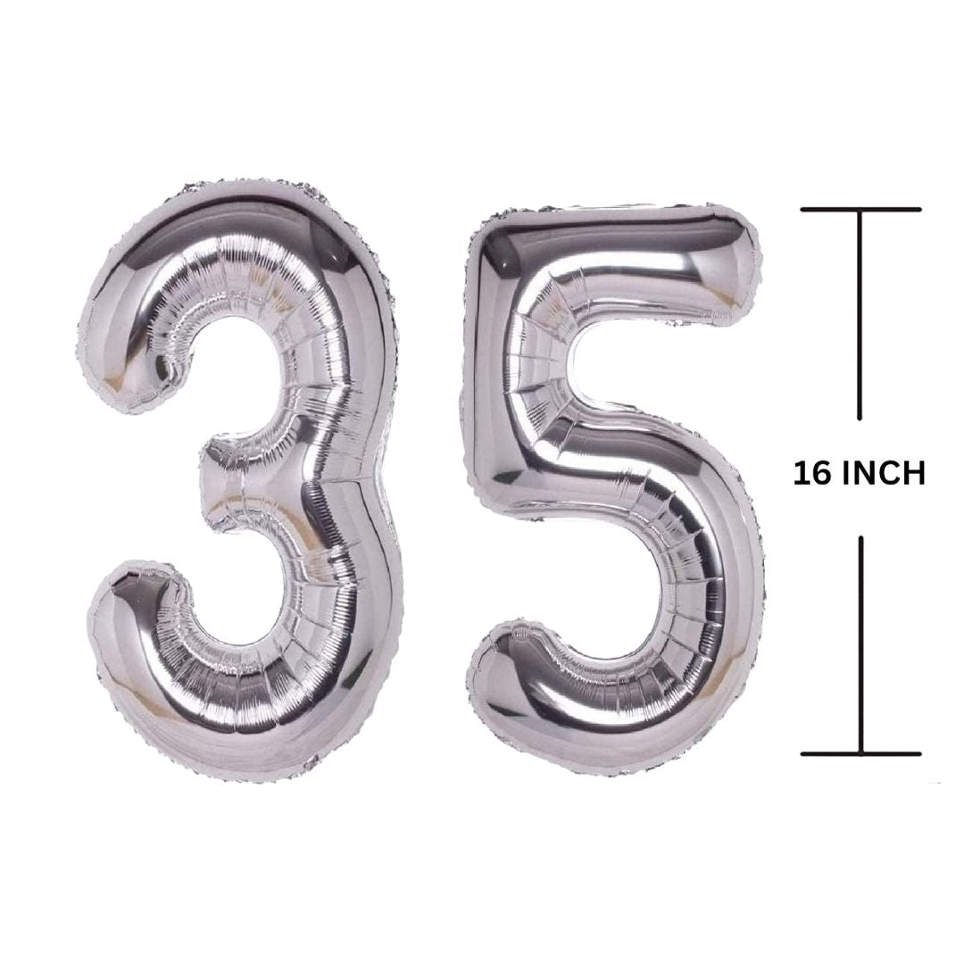 16 Inches SILVER Number Balloon Air or Helium Compactable Balloon for Party Decoration, Birthday, Anniversary