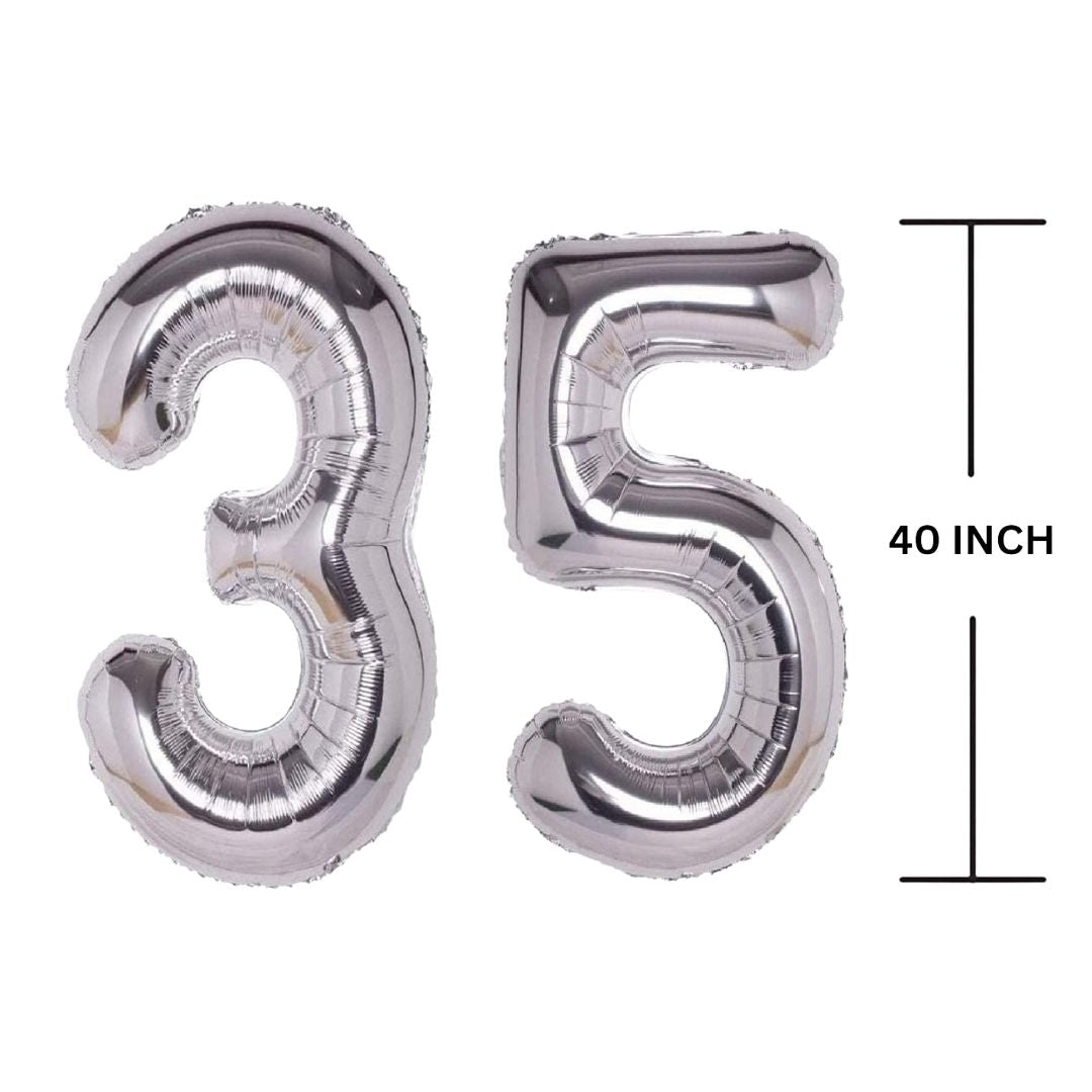 40 Inches SILVER Number Balloon Air or Helium Compactable Balloon for Party Decoration, Birthday, Anniversary