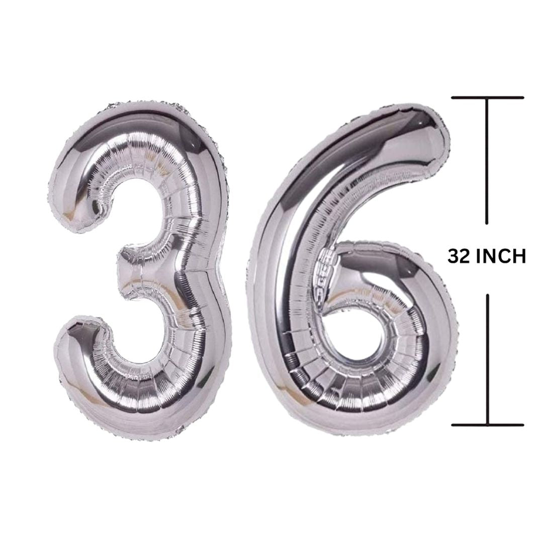 32 Inches SILVER Number Balloon Air or Helium Compactable Balloon for Party Decoration, Birthday, Anniversary