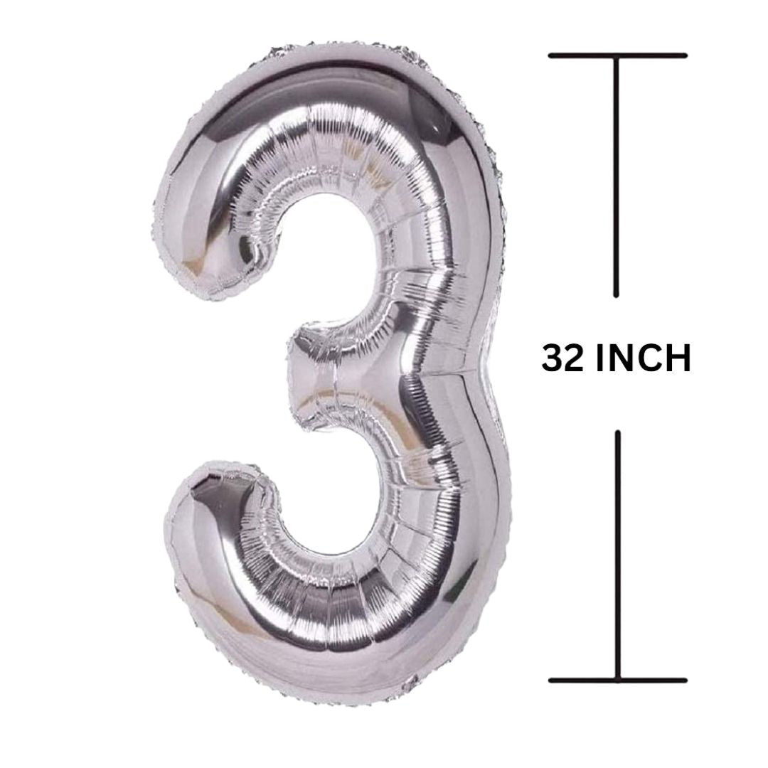 32 Inches SILVER Number Balloon Air or Helium Compactable Balloon for Party Decoration, Birthday, Anniversary