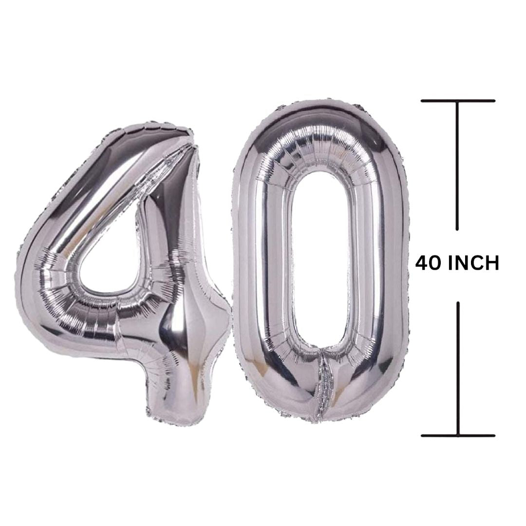 40 Inches SILVER Number Balloon Air or Helium Compactable Balloon for Party Decoration, Birthday, Anniversary