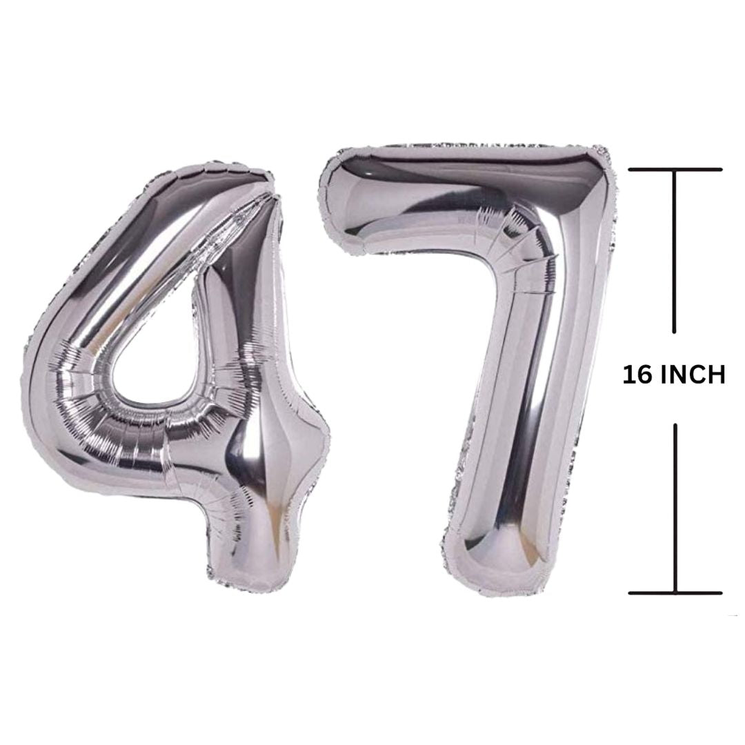 16 Inches SILVER Number Balloon Air or Helium Compactable Balloon for Party Decoration, Birthday, Anniversary