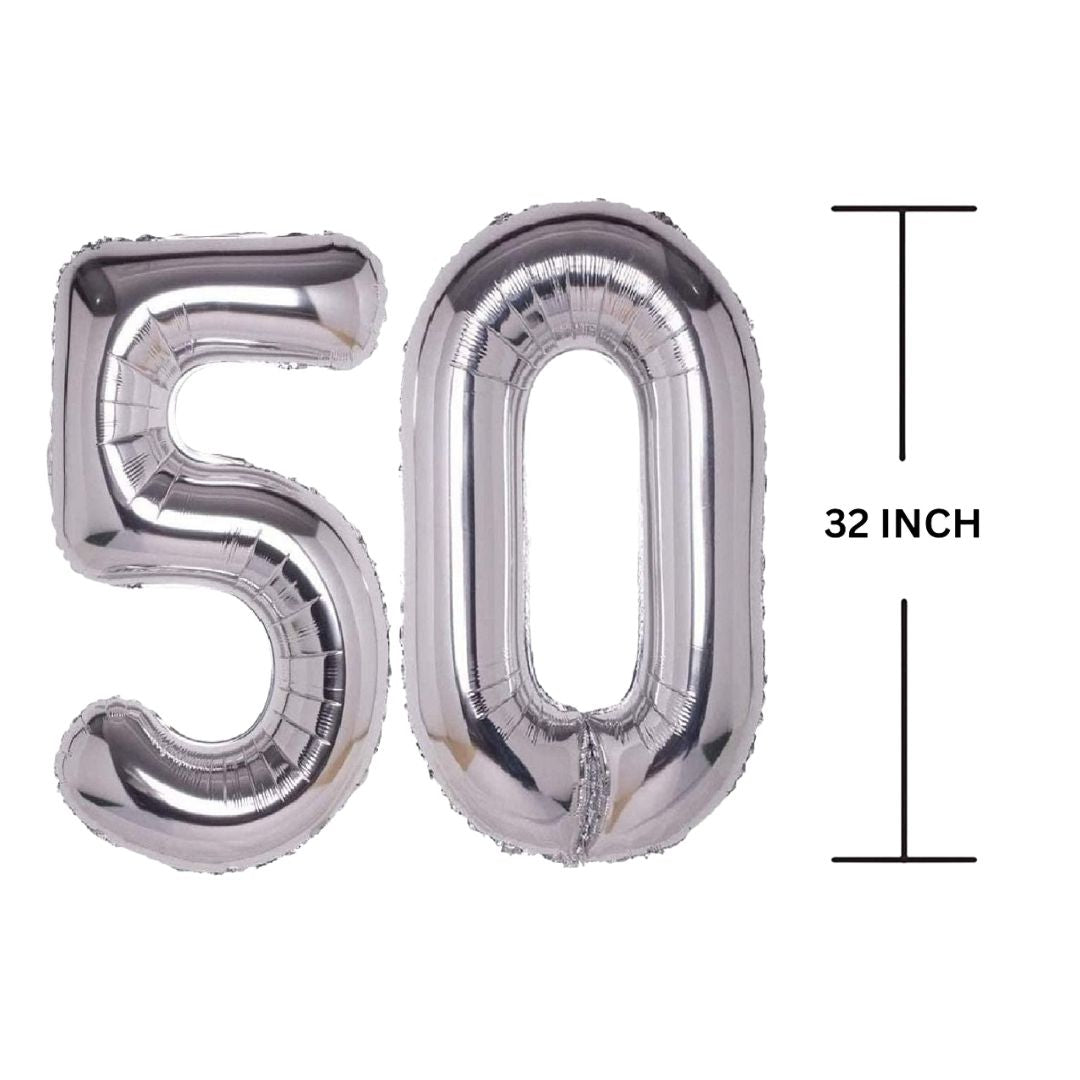 32 Inches SILVER Number Balloon Air or Helium Compactable Balloon for Party Decoration, Birthday, Anniversary