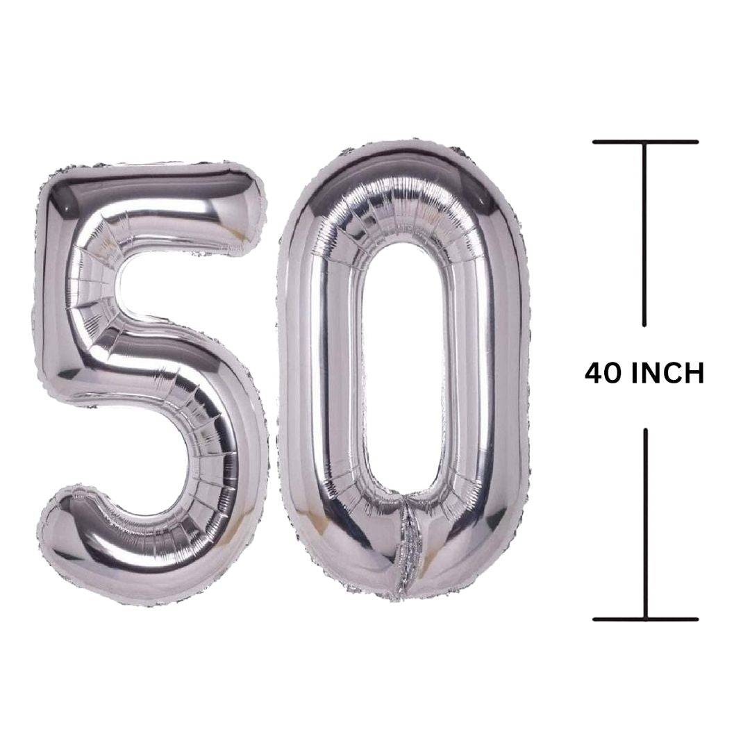 40 Inches SILVER Number Balloon Air or Helium Compactable Balloon for Party Decoration, Birthday, Anniversary