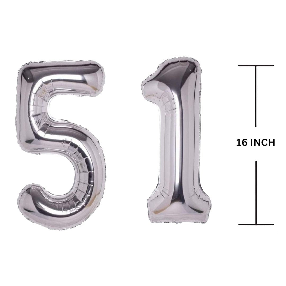 16 Inches SILVER Number Balloon Air or Helium Compactable Balloon for Party Decoration, Birthday, Anniversary