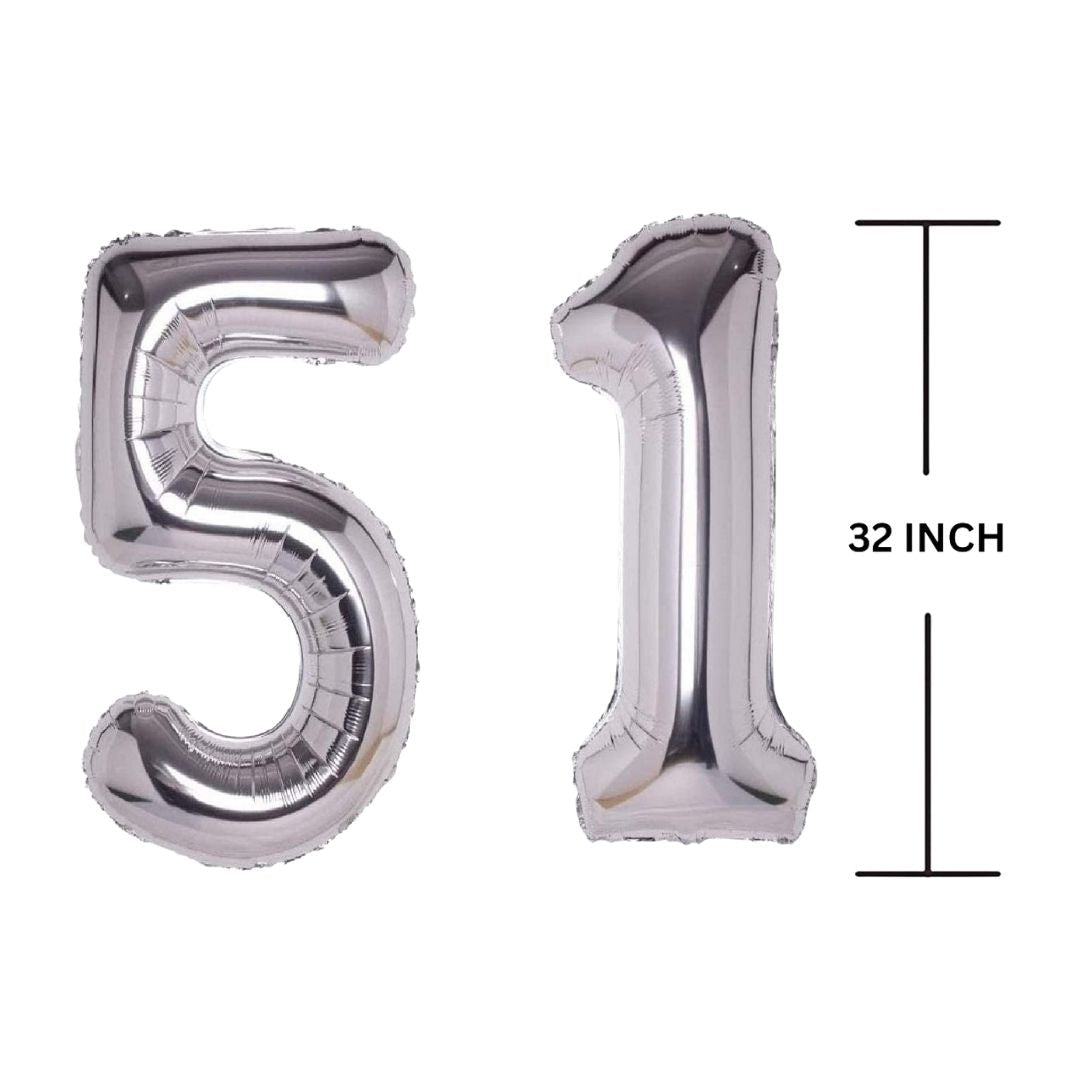 32 Inches SILVER Number Balloon Air or Helium Compactable Balloon for Party Decoration, Birthday, Anniversary