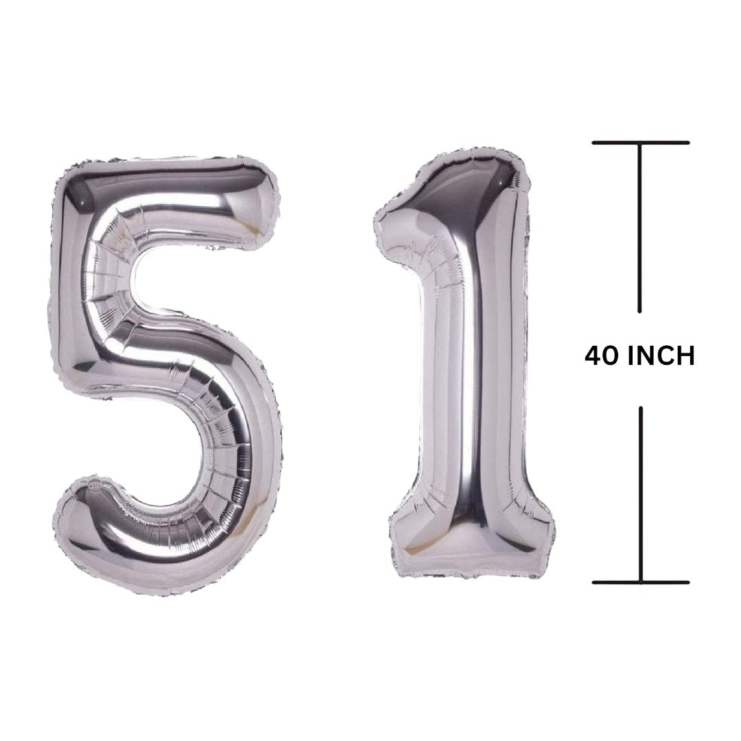 40 Inches SILVER Number Balloon Air or Helium Compactable Balloon for Party Decoration, Birthday, Anniversary