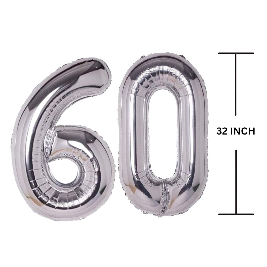 32 Inches SILVER Number Balloon Air or Helium Compactable Balloon for Party Decoration, Birthday, Anniversary